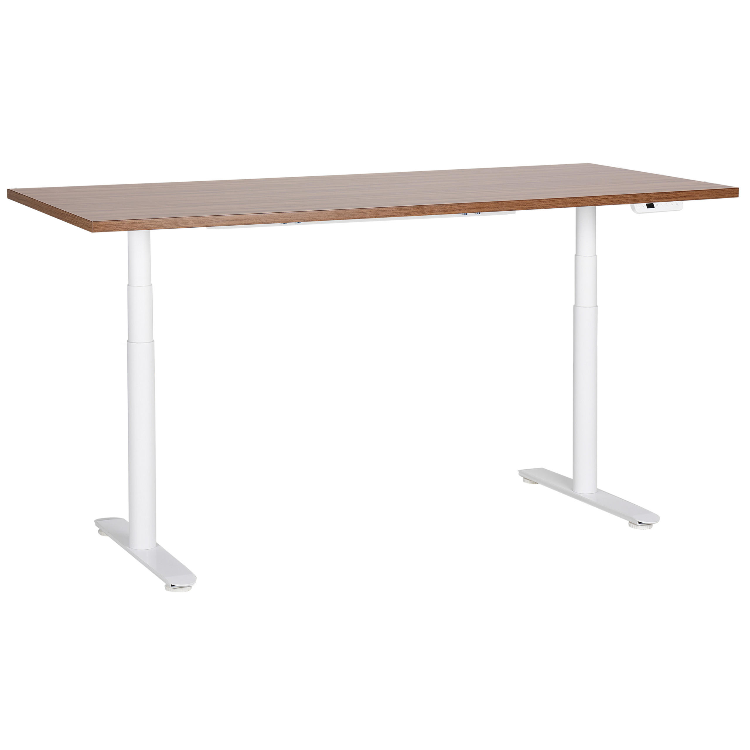SCHREIBTISCH braunweiß 180/72 cm elektrisch höhenverstellbar Destin IV - Dunkelbraun/Weiß, Holz (72/180/67cm) - Beliani