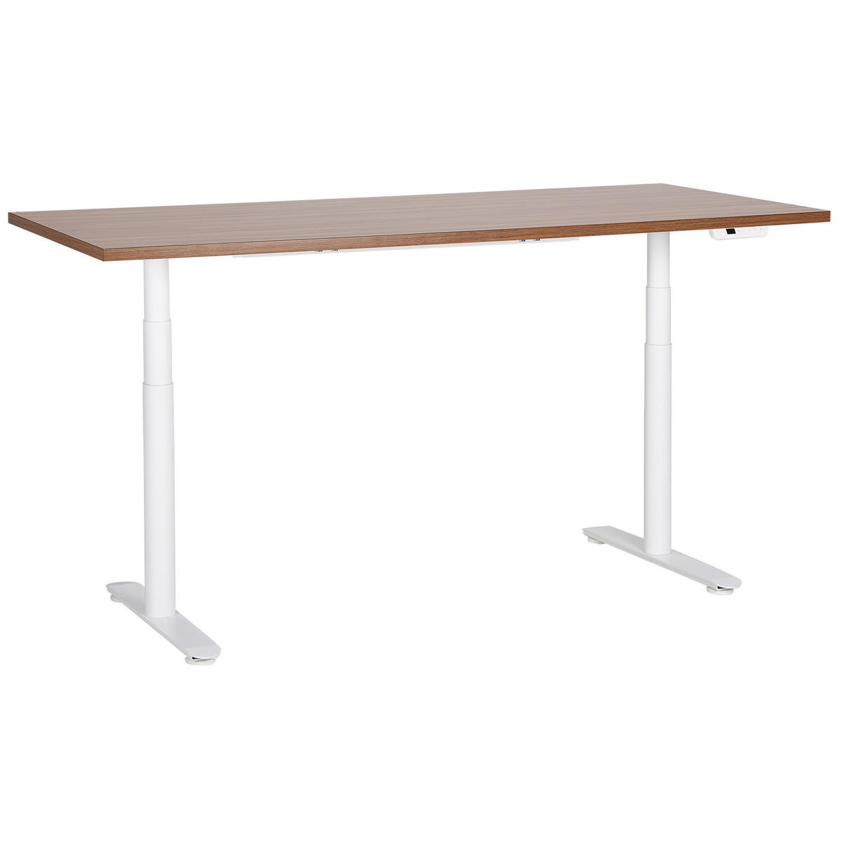 SCHREIBTISCH braunweiß 180/72 cm elektrisch höhenverstellbar Destin IV - Dunkelbraun/Weiß, Holz (72/180/67cm) - Beliani