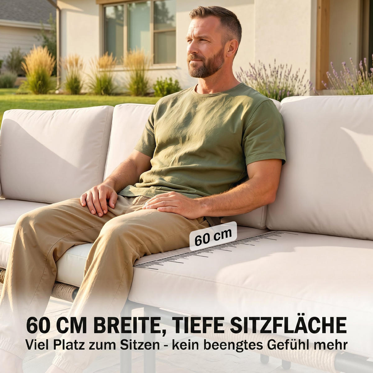 RATTAN-GARTENMÖBEL-SET 5er Set PE-Rattan Stahl Khaki - Beige/Schwarz, Textil/Metall - Outsunny
