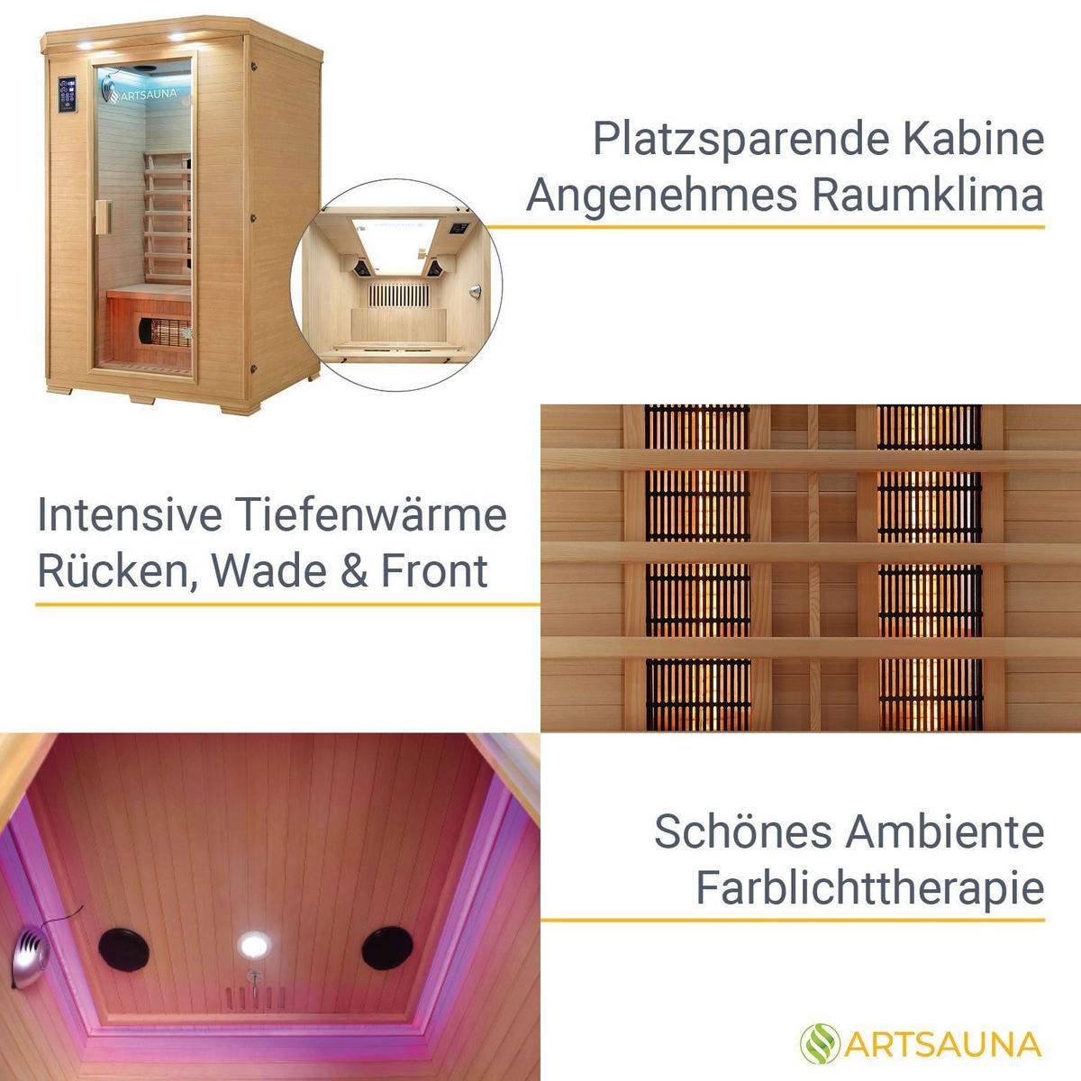 INFRAROTKABINE Oslo mit Vollspektrumstrahlern & Hemlockholz - Naturfarben, Holz (120/190/100cm) - Artsauna