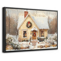 LEINWAND Bilder mit Rahmen - Weihnachten - Zuhause - Winter - Schnee - 60x40 - Creme, Textil (60/40cm) - MuchoWow