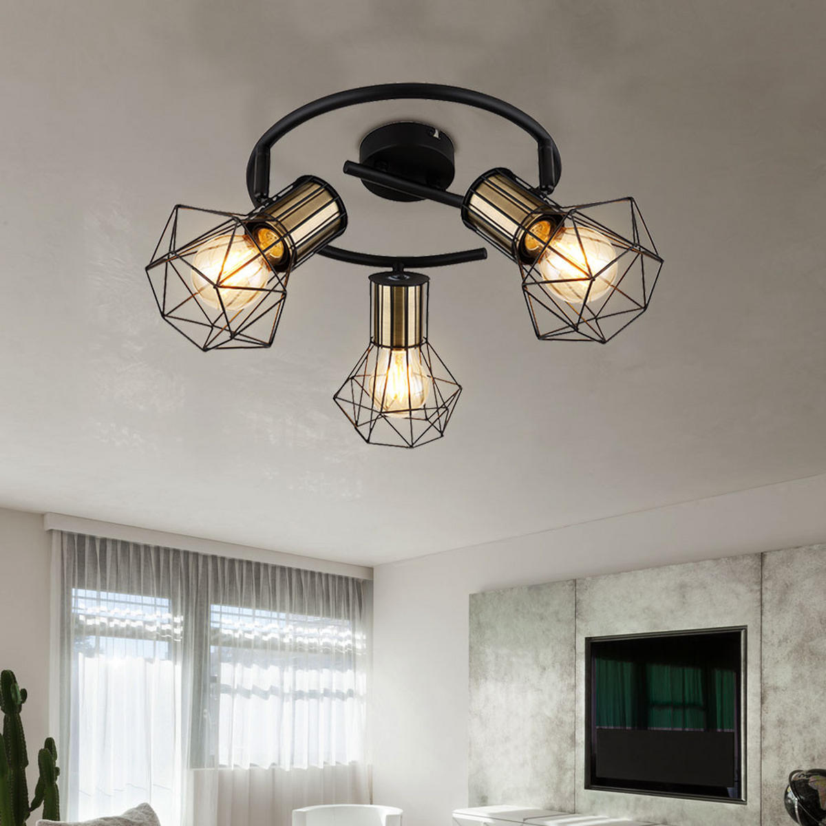 DECKENLEUCHTE PRISKA Schwarz Altmessing - Schwarz, Metall (28.5/28.5/9cm) - Globo Lighting