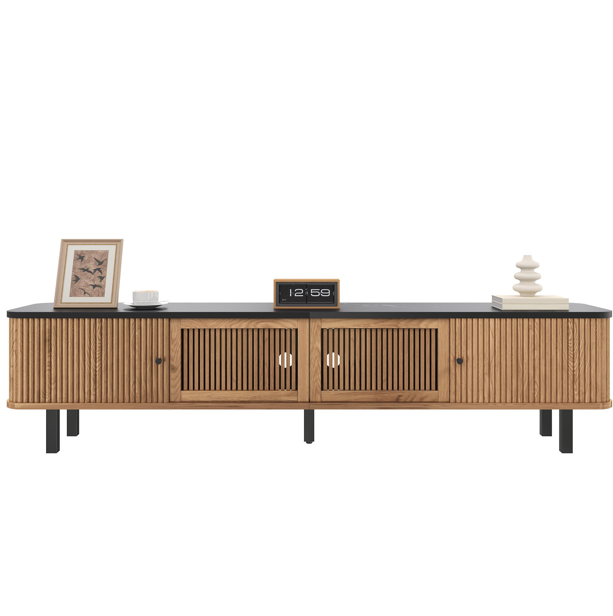 LOWBOARD 190/35/45 cm aus MDF und Holzwerkstoff mit Schiebetüren und Gitterfront Eichefarben - Braun, Holzwerkstoff (190/45/35cm) - Modenvie