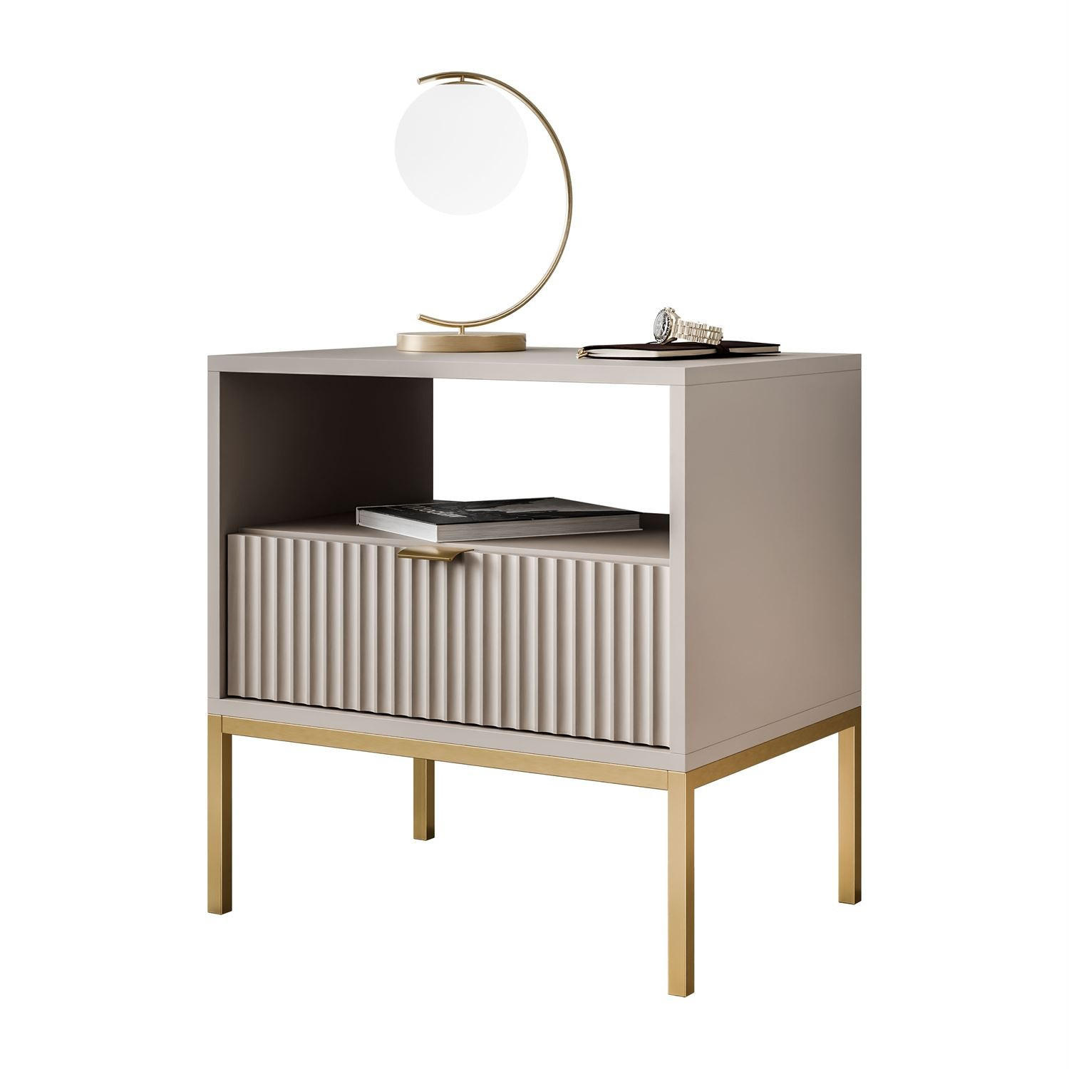 NACHTTISCH CORTADO GOLD S54 KASCHMIR - Beige, Holzwerkstoff (54/56/39cm) - Lookway