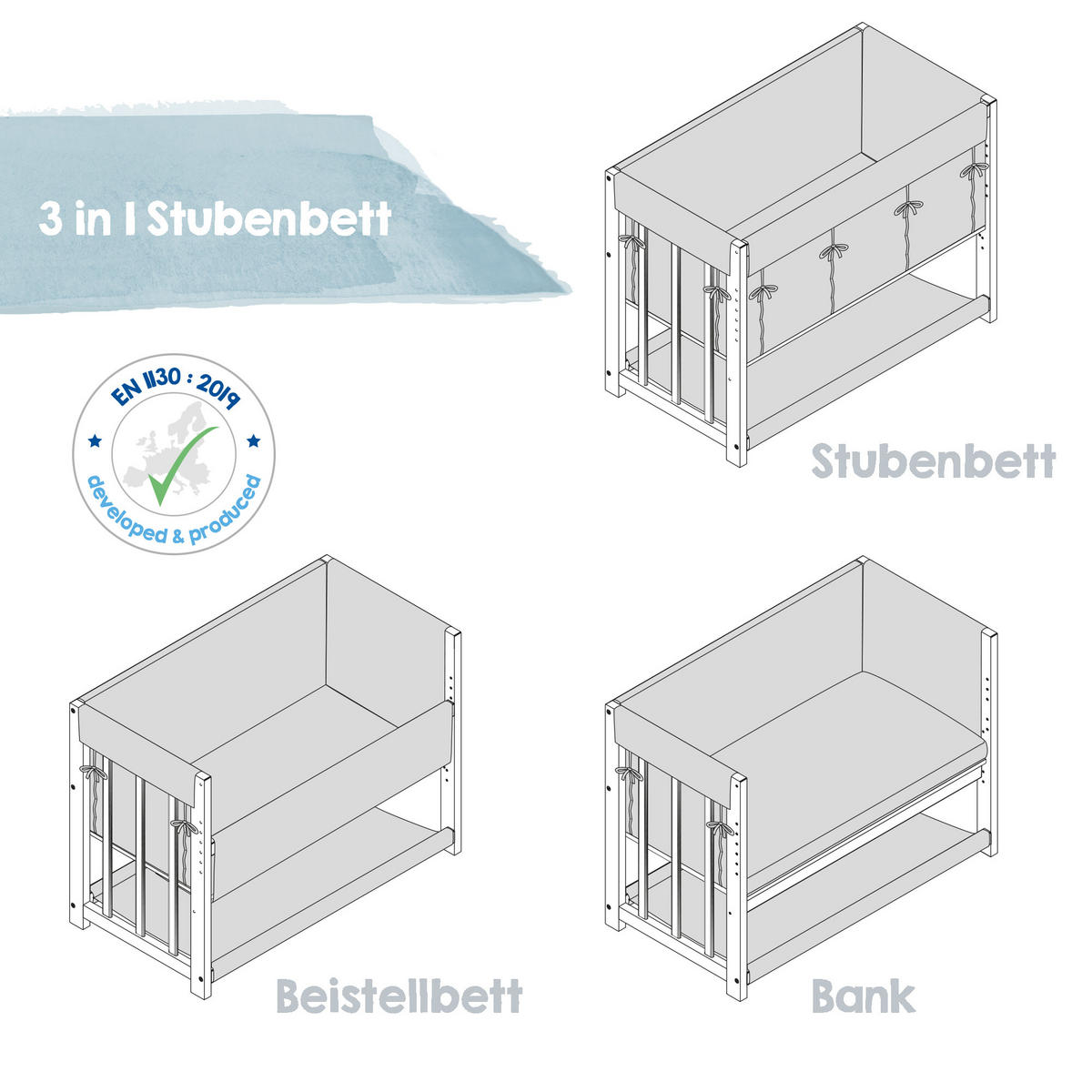 BEISTELLBETT Sternenzauber grau 3in1 Set 90 x 45 cm - Taupe, Holzwerkstoff (45/90cm) - Roba