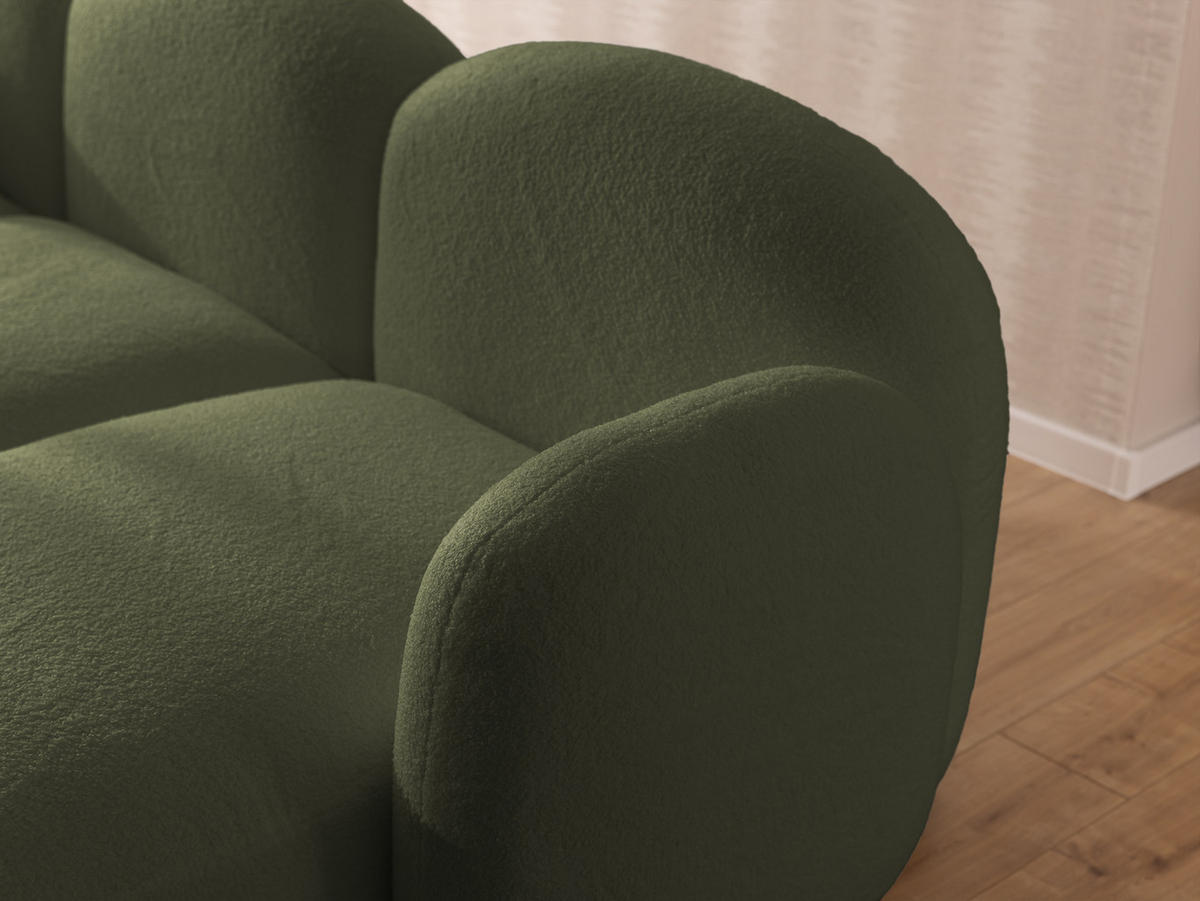 WOHNLANDSCHAFT Nuvola mit abgerundetem Design Grün Bouclé-Stoff - Schwarz/Grün, Holz/Kunststoff (268/80/146cm) - S-Style Möbel