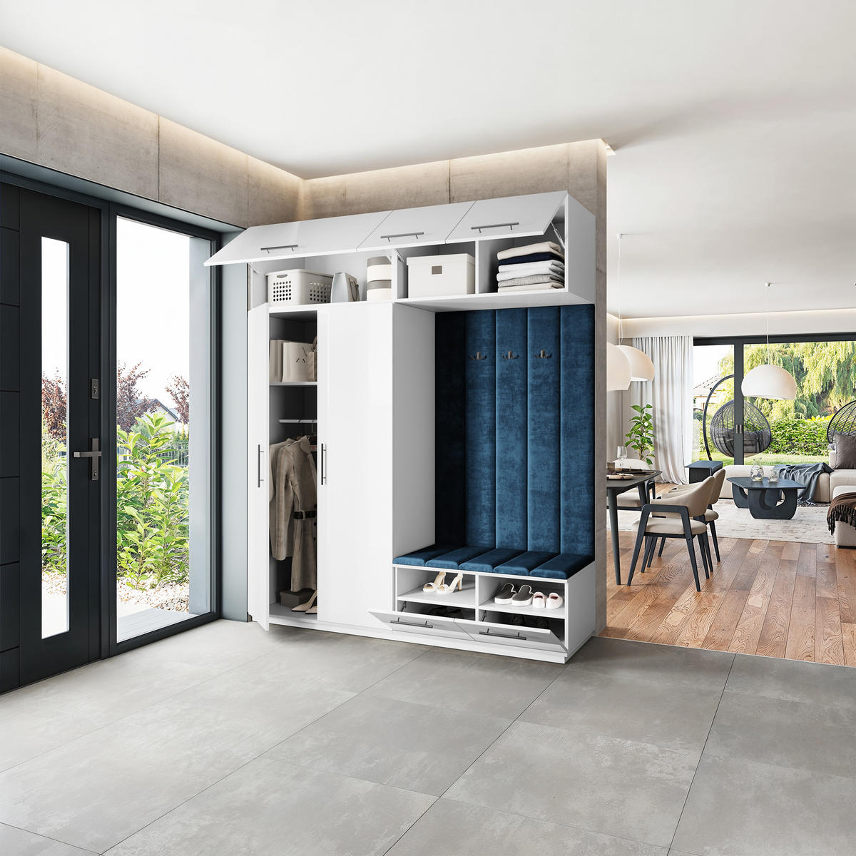 GARDEROBENSCHRANK REMA 200/240/60 cm Modern Garderobe-Set Weiß - Blau/Weiß, Holzwerkstoff (200/240/60cm) - MASSENO