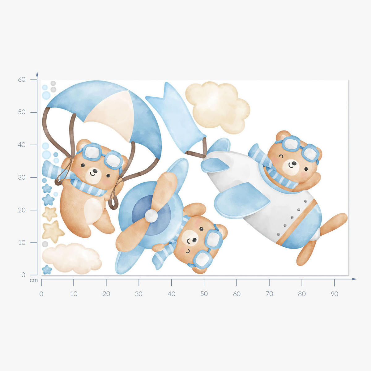 WANDAUFKLEBER 60x94cm - Fliegende Bären - Multicolor, Kunststoff (60/94/0.1cm) - Wallfluent