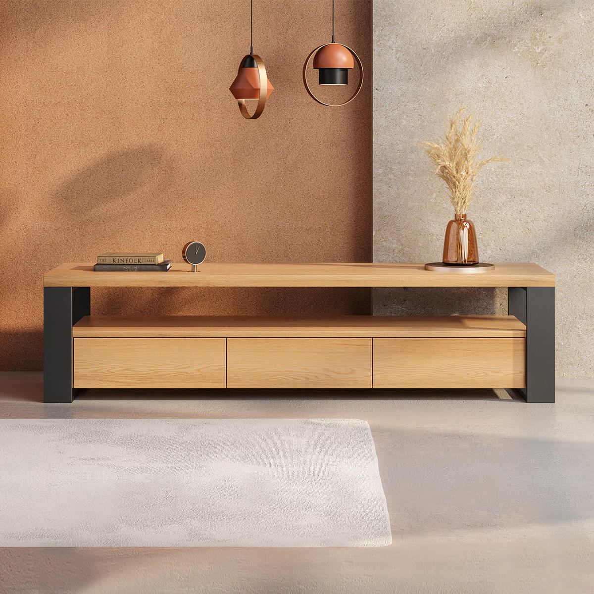 TV-SCHRANK Horizon aus massivem Eichenholz 160 cm - Eichefarben/Naturfarben, Holz (160/45/50cm) - Danzz