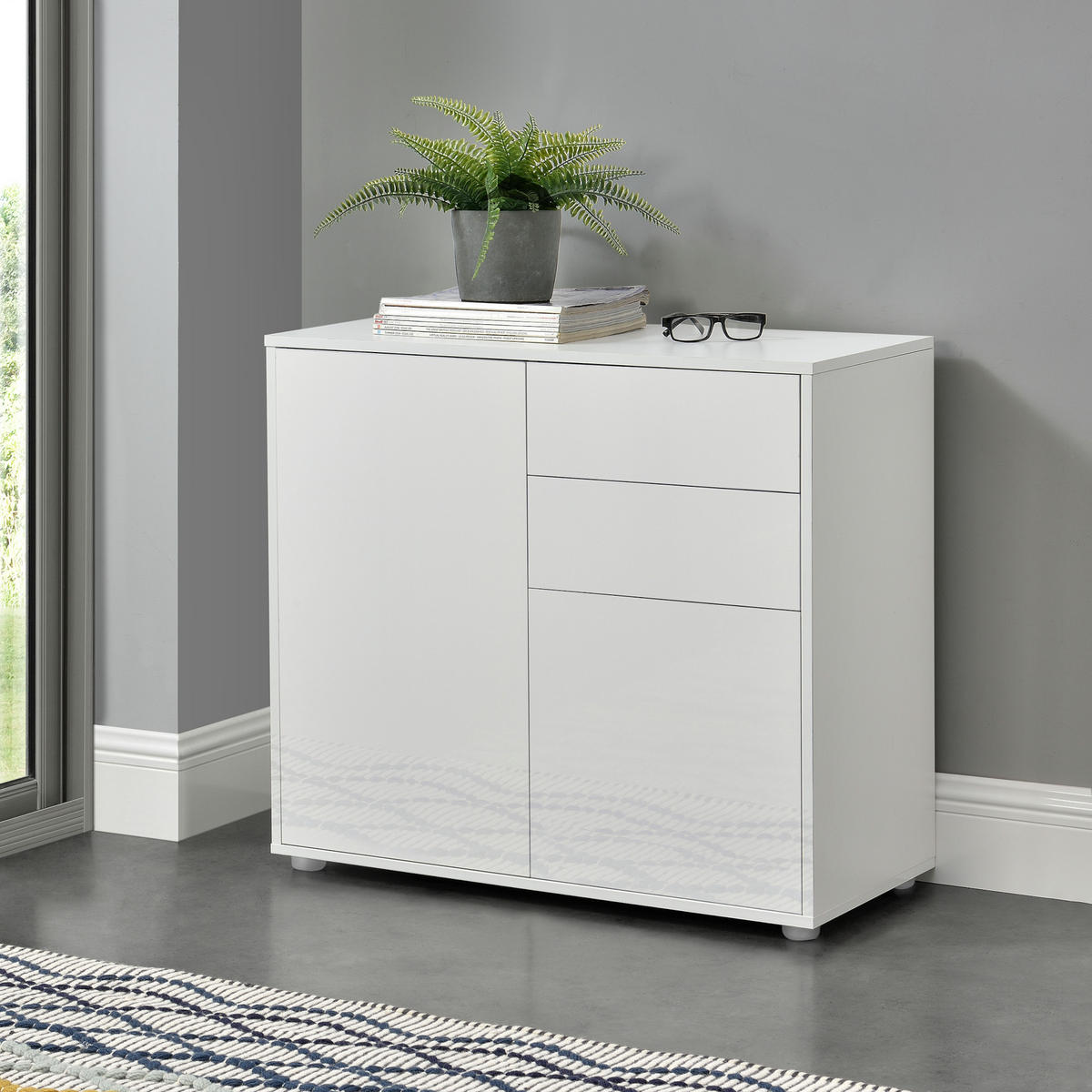 KOMMODE Paarl 2-türig - Weiß Hochglanz, Holzwerkstoff (79/74/36cm) - [en.casa]