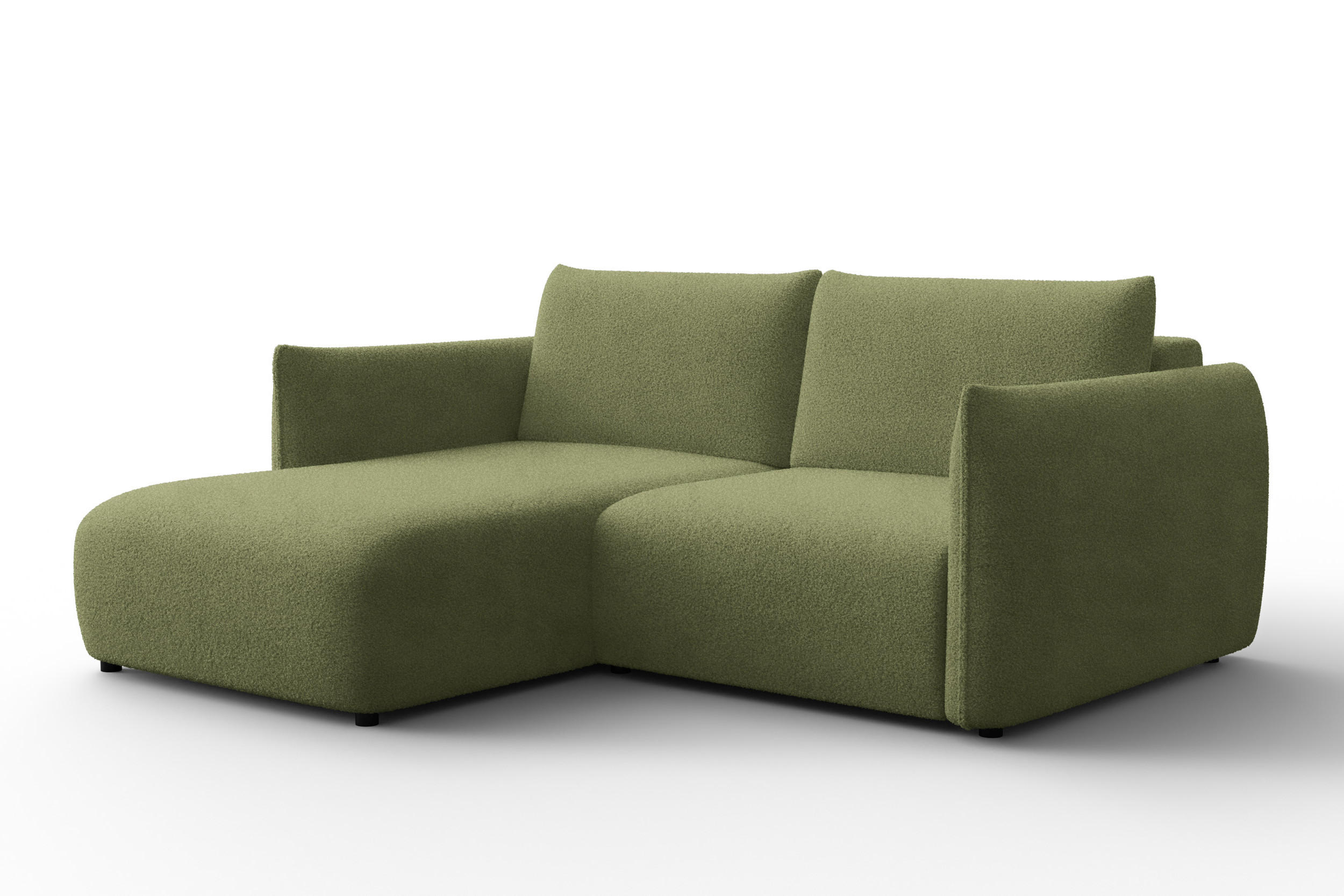 ECKSOFA TAUER 3-Sitzer LINKS, Bouclé-Stoff grün - Schwarz/Grün, Holz/Textil (173/206cm) - Courtois Laville