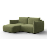 ECKSOFA TAUER 3-Sitzer LINKS, Bouclé-Stoff grün - Schwarz/Grün, Holz/Textil (173/206cm) - Courtois Laville