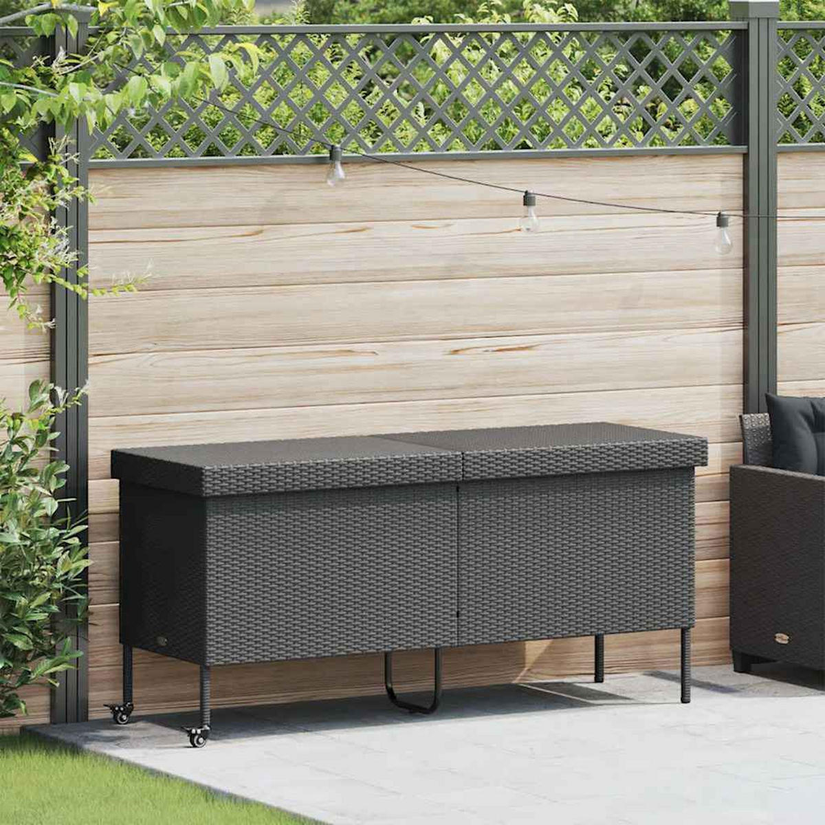 GARTENTRUHE Mit Rollen Schwarz 160/55/75 Cm Poly Rattan - Schwarz, Kunststoff (160/75/55cm) - vidaXL