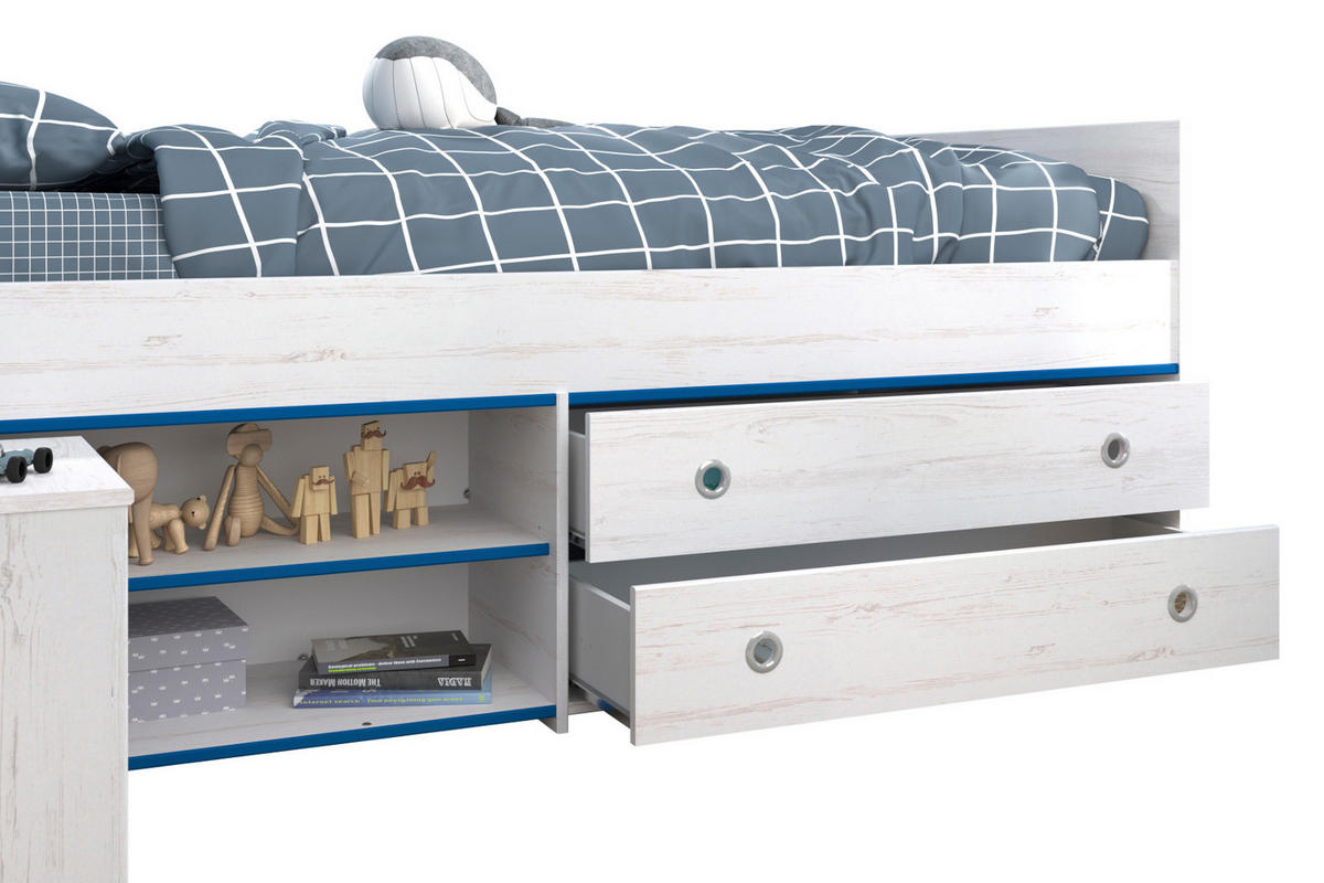 KINDERZIMMER Set mit Bett 90x200 Nachttisch und Kleiderschrank - Weiß/Kieferfarben, Holz/Holzwerkstoff (203/182/95cm) - Parisot Meuble