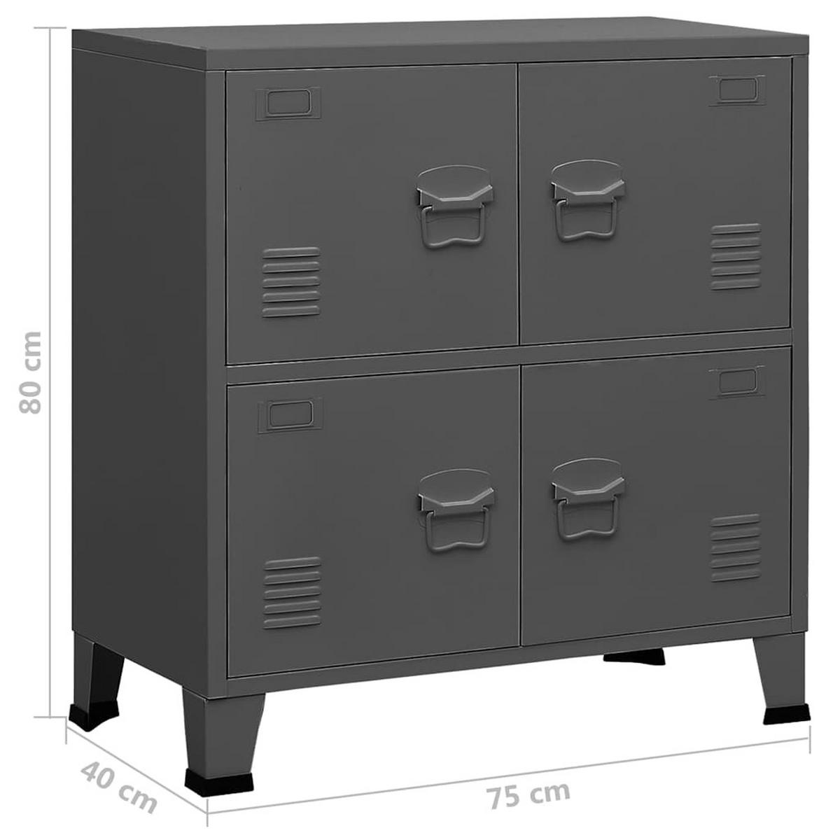 SIDEBOARD mit 4 Türen, 75/40/80 cm, aus Stahl, in Anthrazit, im Industriestil - Anthrazit, Metall (75/80/40cm) - vidaXL