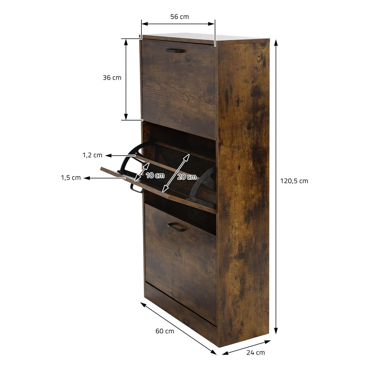 SCHUHSCHRANK - Dunkelbraun, Holzwerkstoff (24/120.5/60cm) - ML-DESIGN
