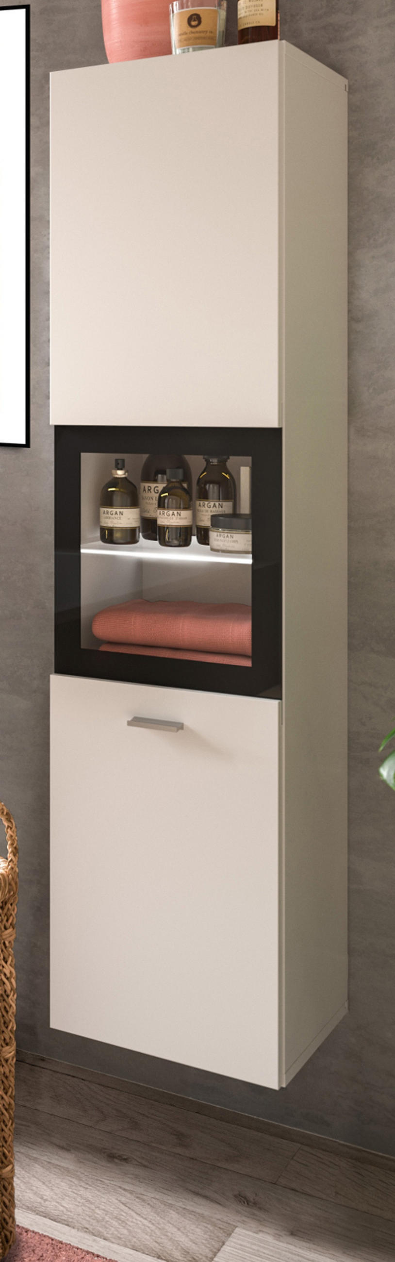 MIDISCHRANK weiß 30 cm, Badschrank hängend oder stehend - Silberfarben/Schwarz, Glas/Holzwerkstoff (30/125/29cm) - Inn.Furn