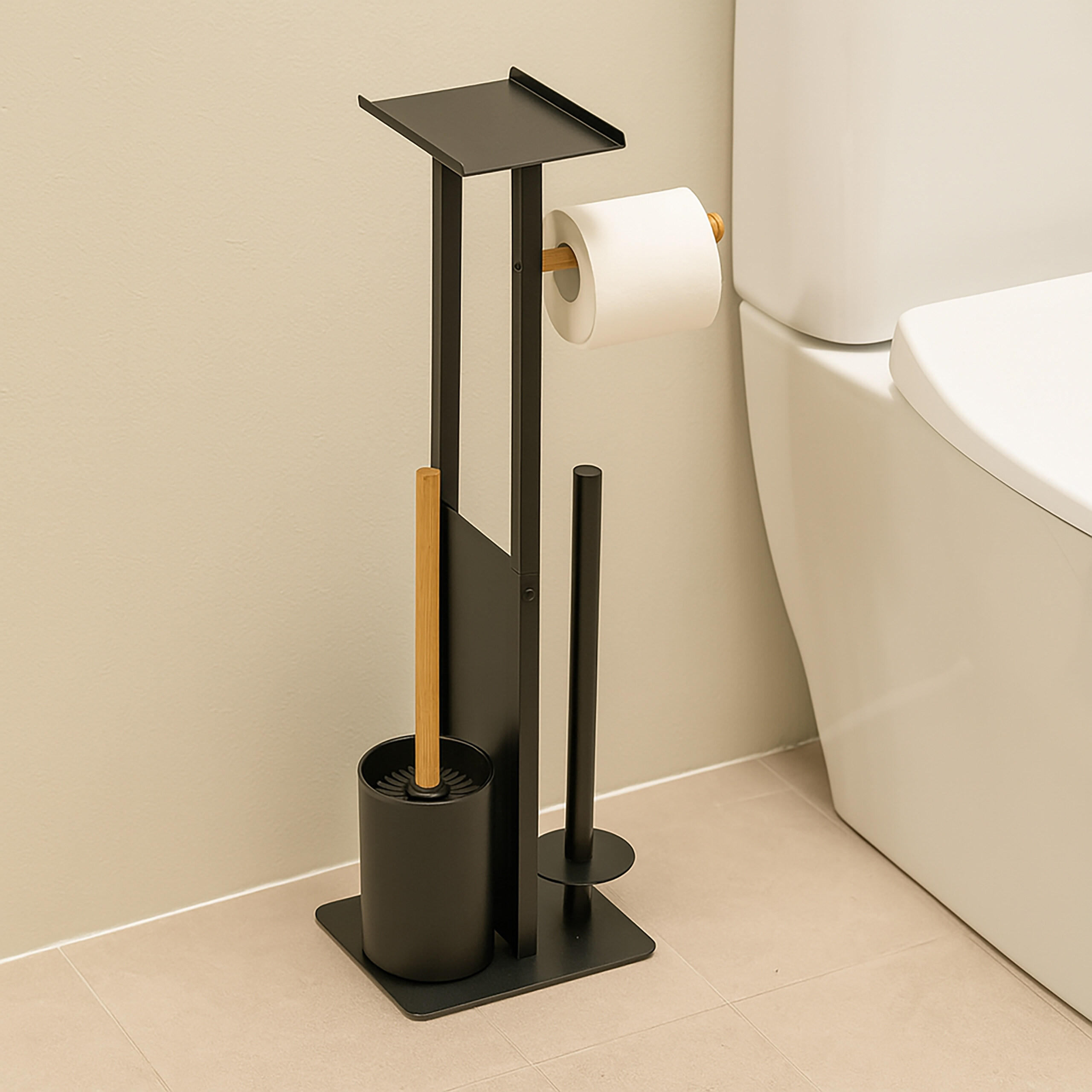 WC-GARNITUR - Schwarz, Holz/Kunststoff (21/65/18cm) - Relaxdays
