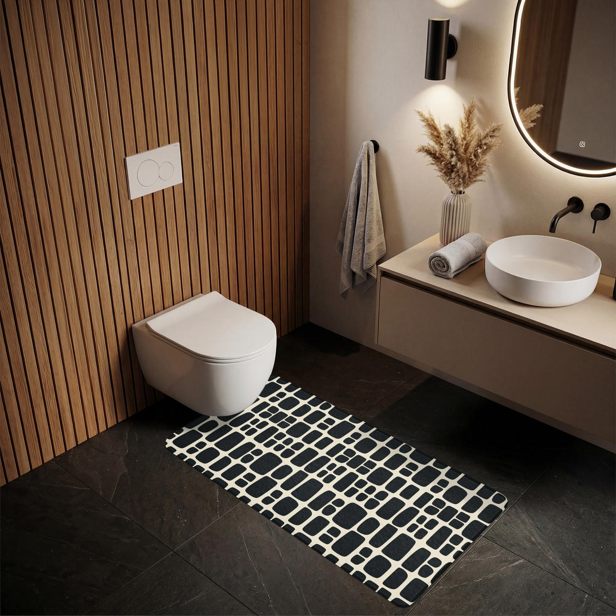 KOUPELNOVÁ PŘEDLOŽKA Moderní - organické - černé 60x120 cm - antracitová, textil/plast (60/120cm)