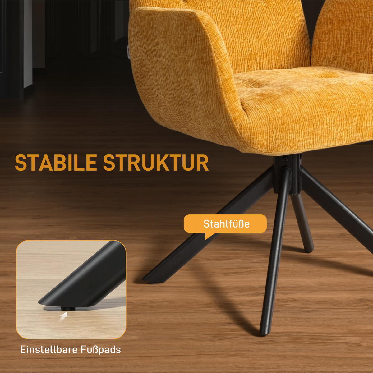 SESSEL Polyester Mehrschichtplatte Gelb - Gelb/Schwarz, Textil/Metall (61/88/60cm) - HOMCOM