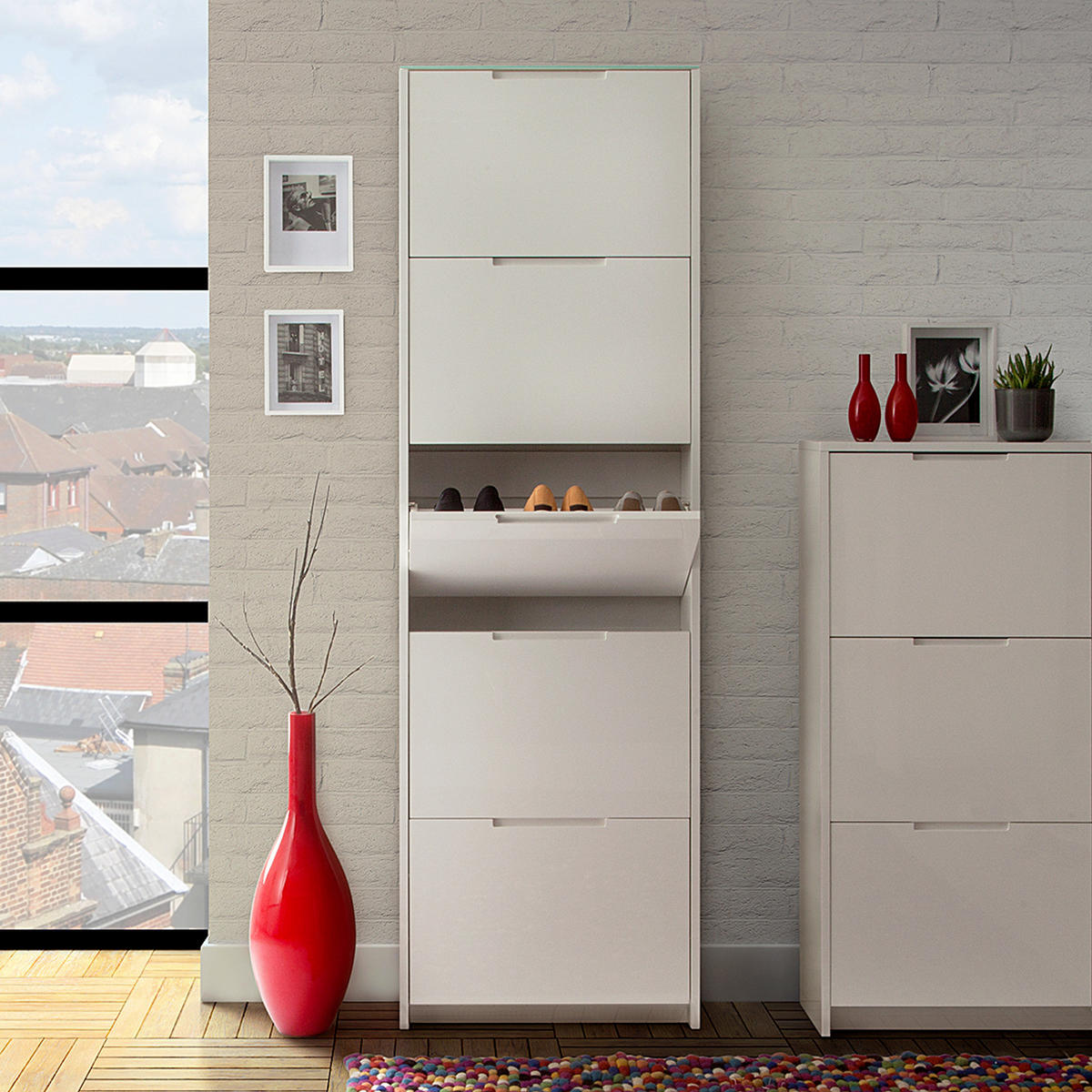 SCHUHKIPPER - MDF - Weiß Hochglanz, Holzwerkstoff (64/197/18cm) - home24