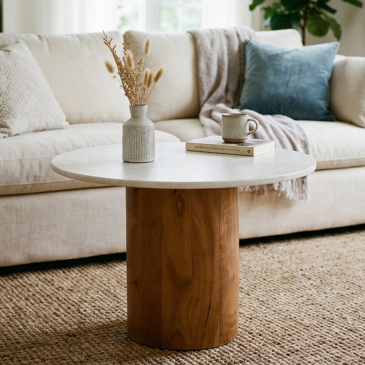 COUCHTISCH YAMUNA weiß/natur - Weiß/Naturfarben, Naturmaterialien/Holz (60/60/42cm) - IDIMEX