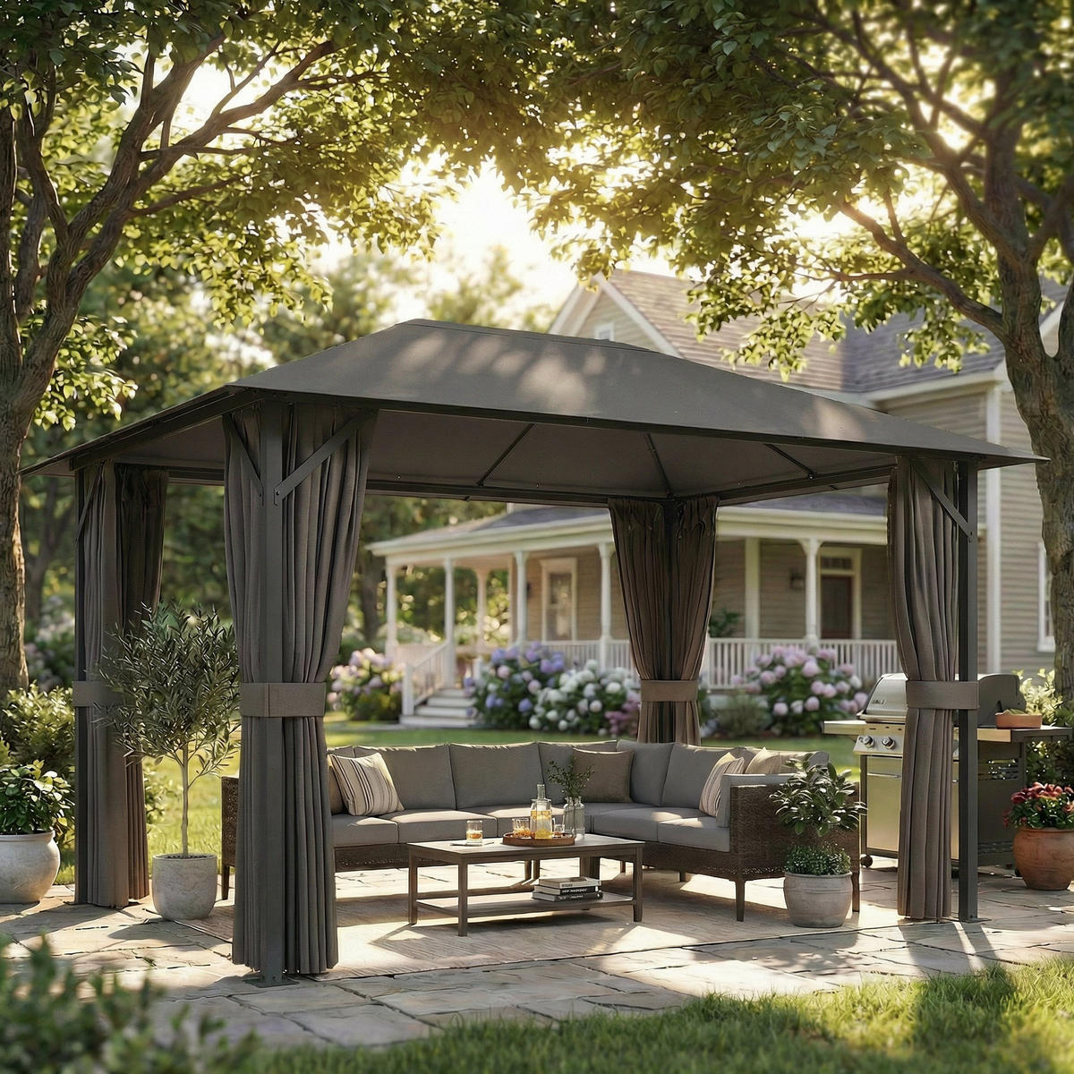 PAVILLON Metall Polyester Dunkelgrau - Dunkelgrau, Textil/Metall (294/255/394cm) - Outsunny