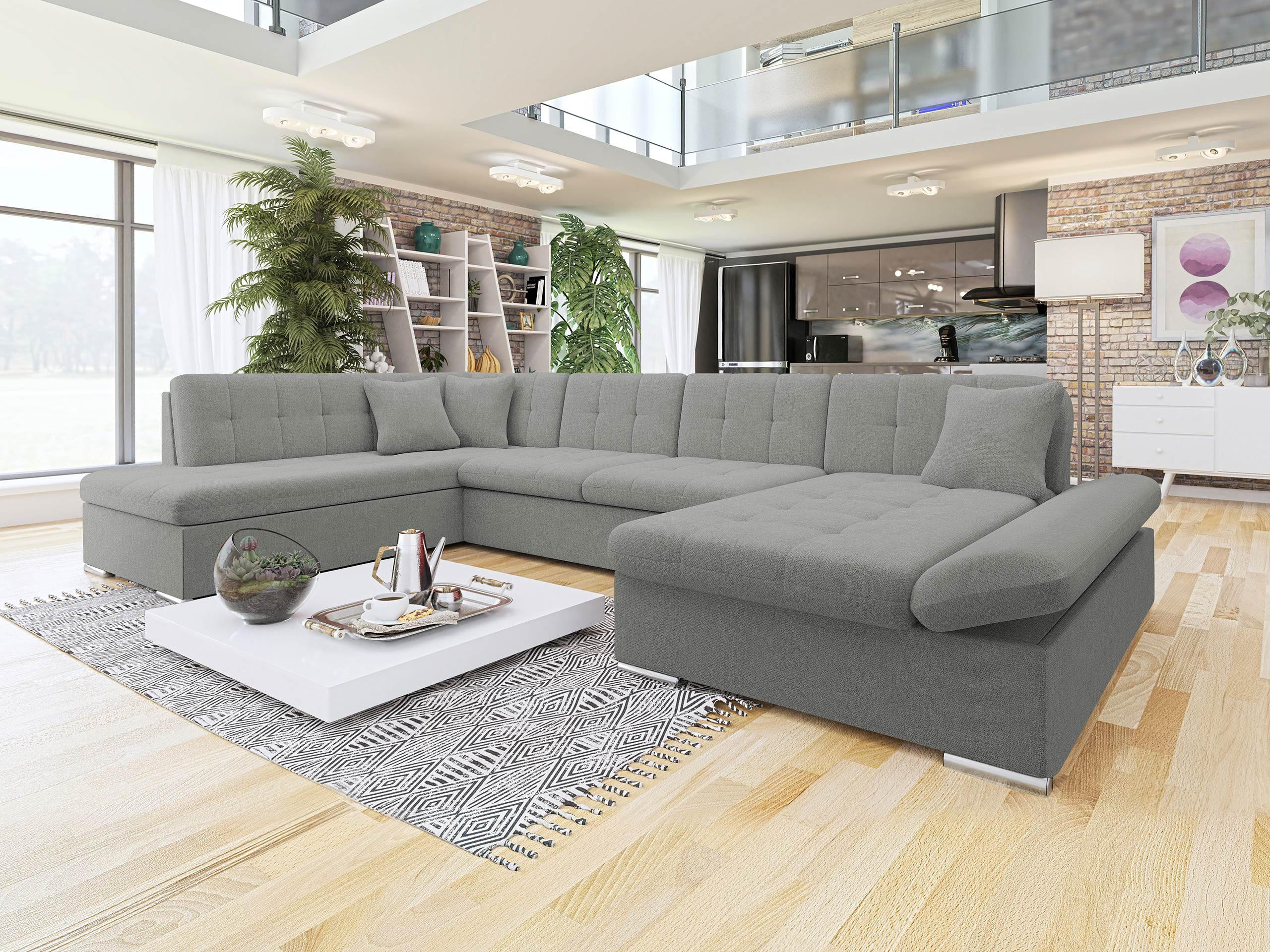 ECKSOFA Bergen, Seite: Rechts - Silberfarben/Alufarben, Holz/Textil (345/76/205cm) - MIRJAN24