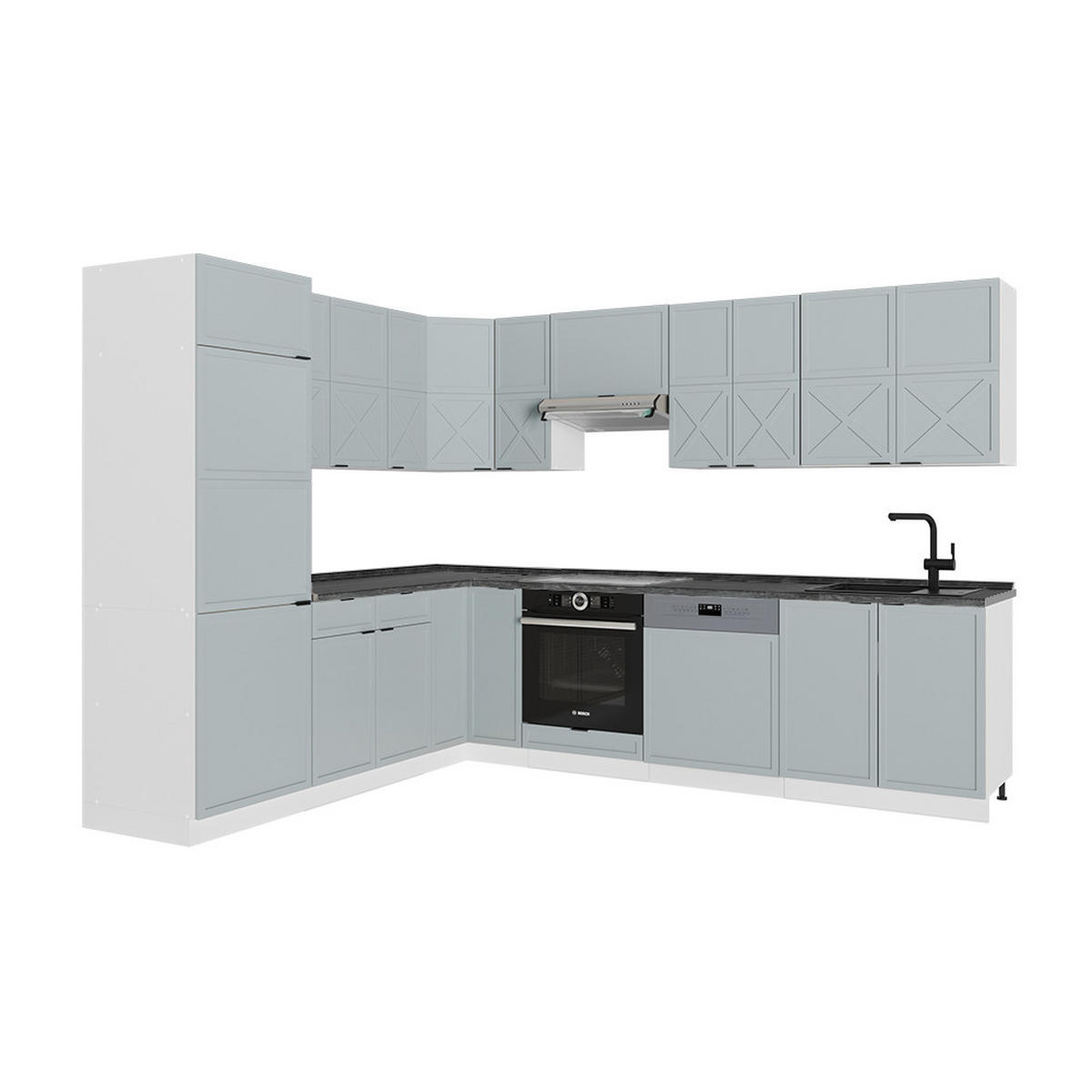 ECKKÜCHE Fame-Line Hellblau-grau/Weiß 227 x 287 cm, AP Anthrazit - Weiß/Hellblau, Holzwerkstoff (287/81.6/60cm) - Vicco