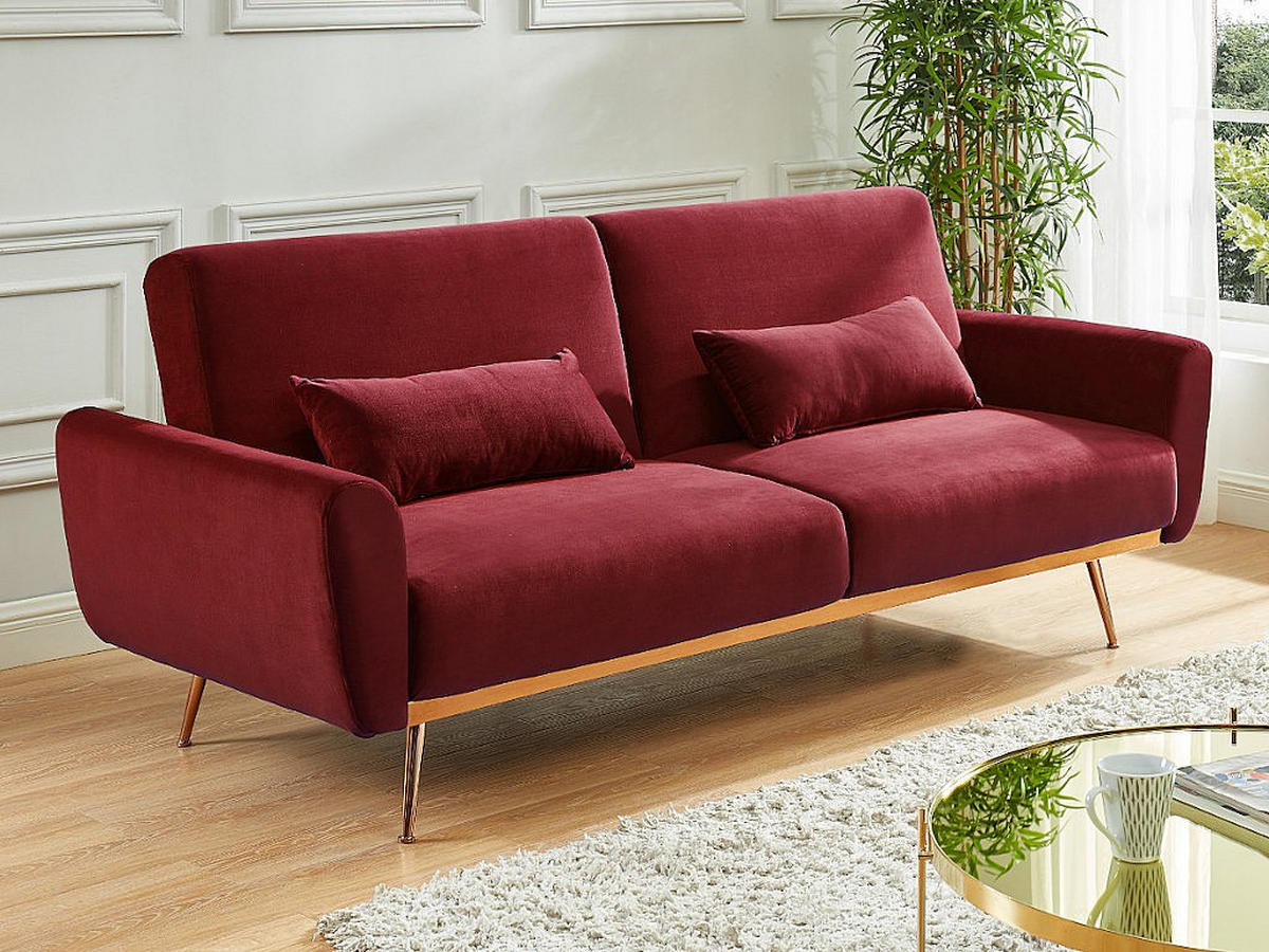 SCHLAFSOFA - 3 Personen - Samt, Stoff - Bordeaux - - Bordeaux, Textil (208/86/84cm) - Vente-Unique