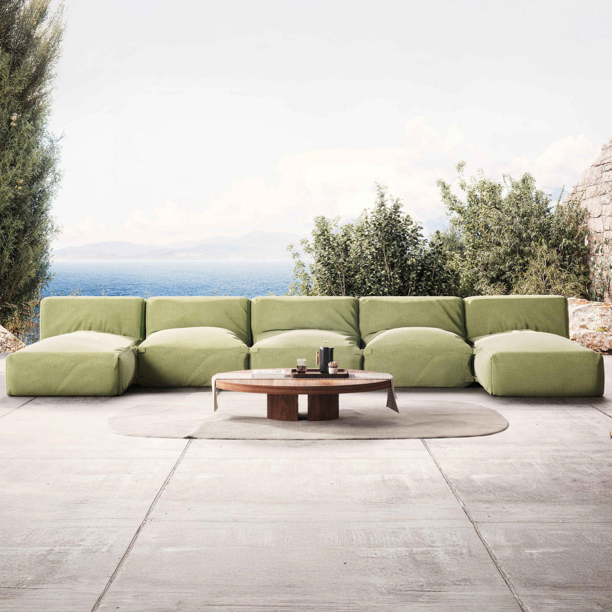 GARTENSOFA mit 5 Sitzplätzen, Kaktusgrünen - Grün, Textil - Oviala