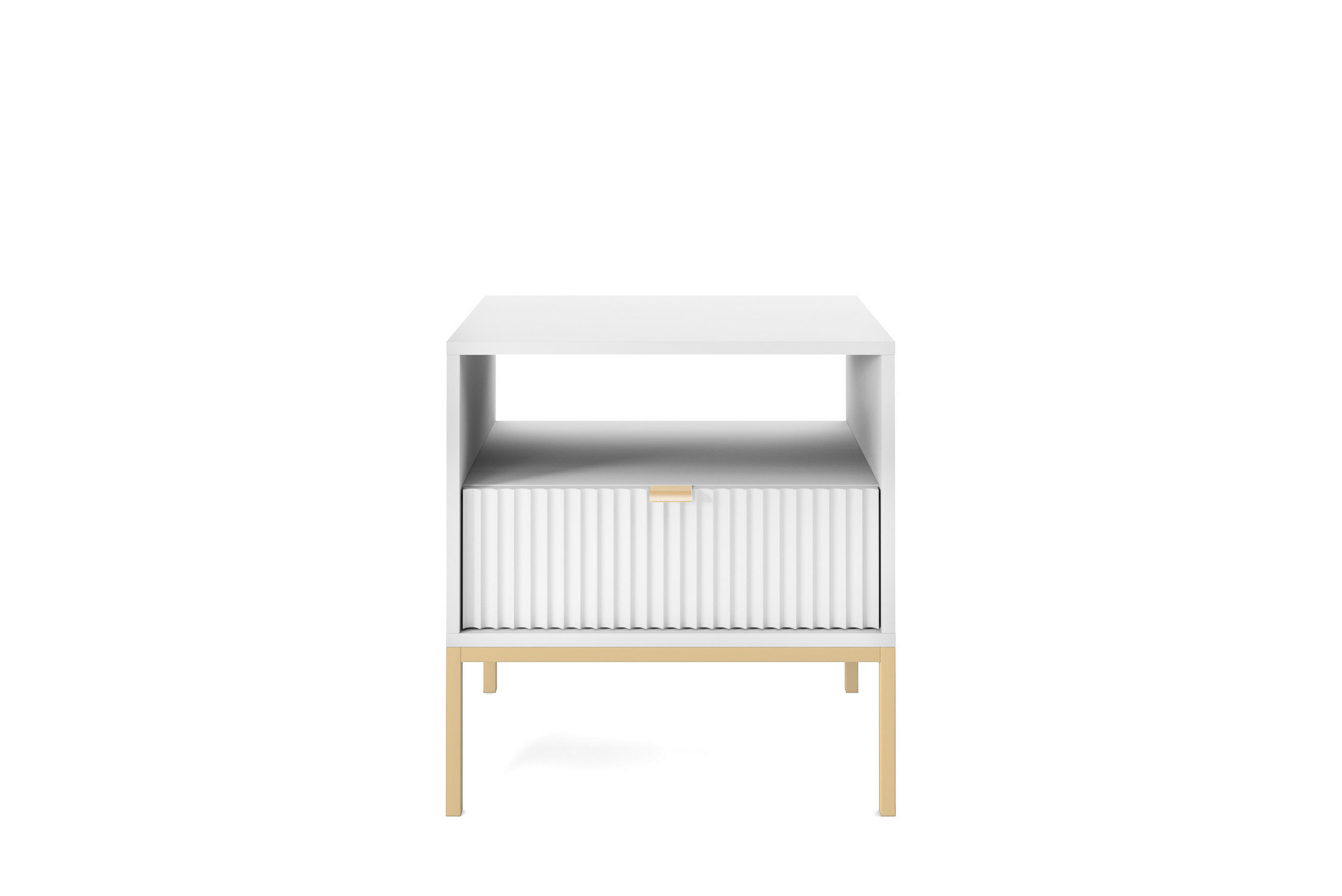 NACHTTISCH Nova - NOC, Geriffelte Front mit Goldenes Griffdesign 54x39x56 cm Weiß - Goldfarben/Weiß, Holzwerkstoff/Kunststoff (54/56/39cm) - DomoHome