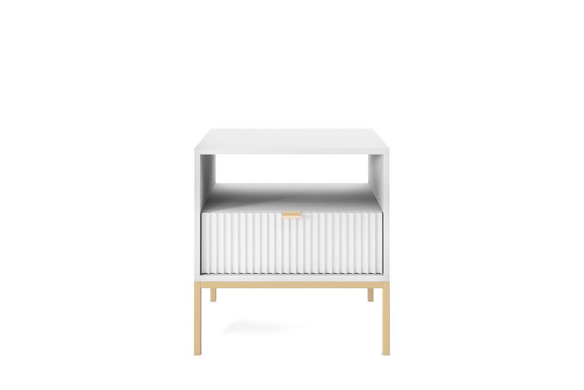 NACHTTISCH Nova - NOC, Geriffelte Front mit Goldenes Griffdesign 54x39x56 cm Weiß - Goldfarben/Weiß, Holzwerkstoff/Kunststoff (54/56/39cm) - DomoHome