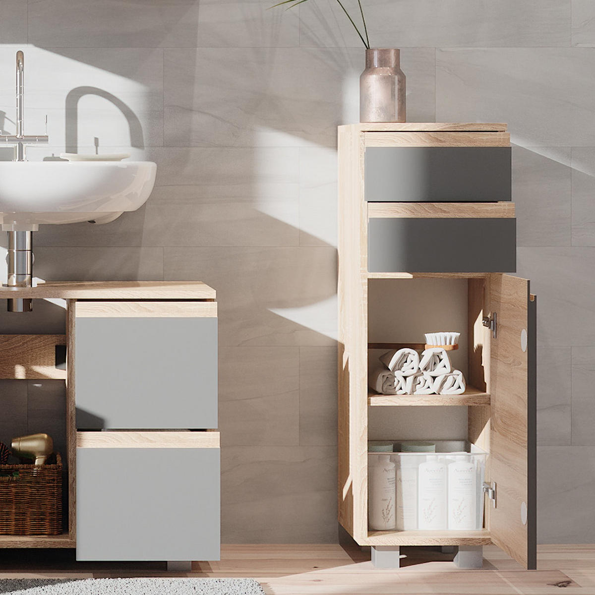 STŘEDNÍ SKŘÍŇKA J-Shape Sonoma - antracitová, kompozitní dřevo (30/95/30cm) - Vicco