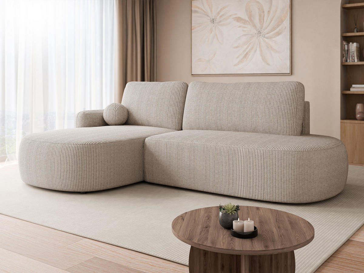 ECKSOFA Loridu O Cord, Seite: Links - Schwarz/Sahara, Holz/Kunststoff (274/174cm) - MIRJAN24