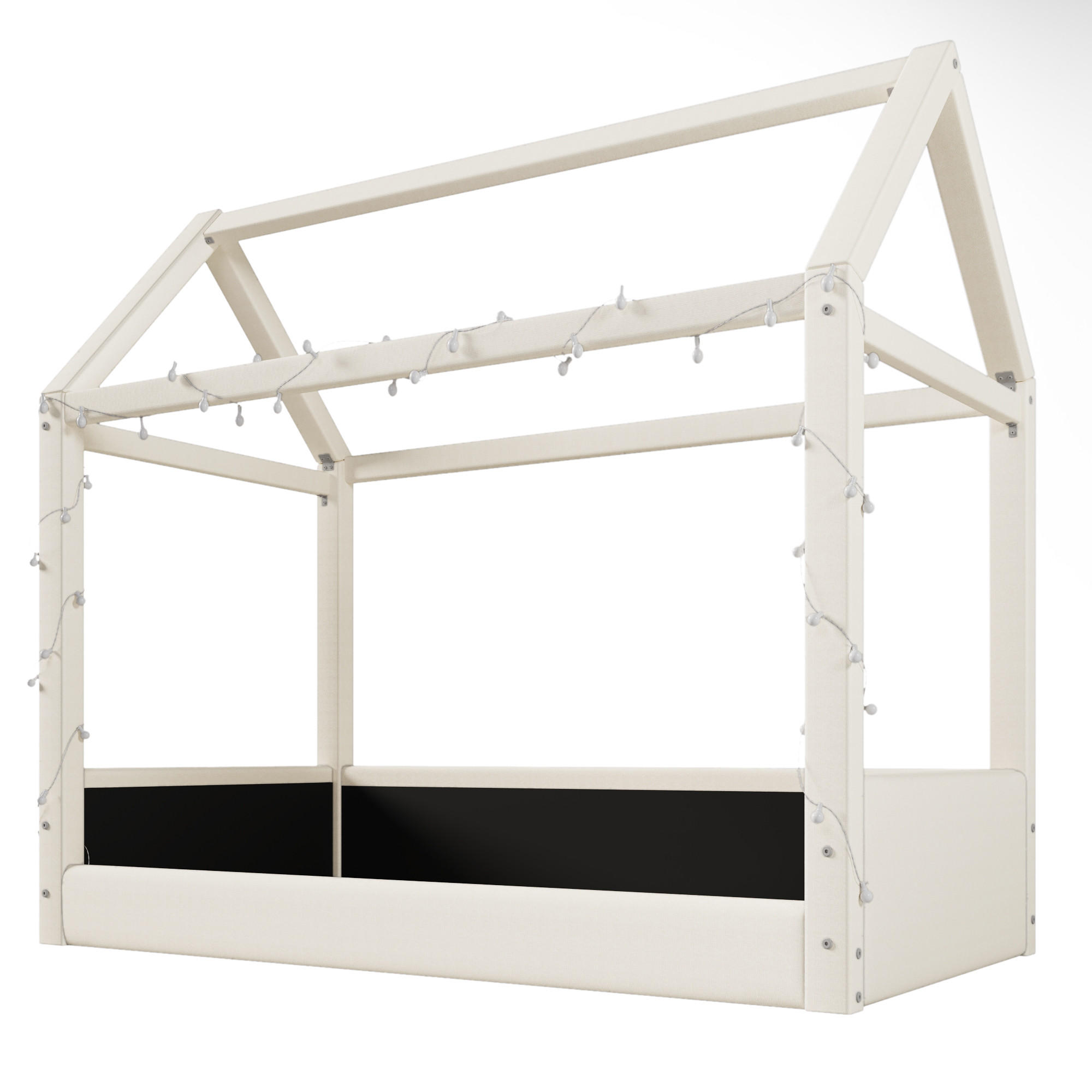 HAUSBETT 90/200 cm in Beige mit LED Leinen im Hausdesign - Beige, Holzwerkstoff (90/200cm) - STILVORA