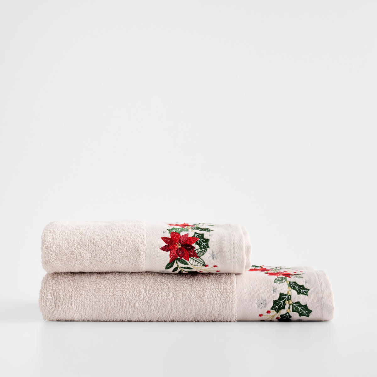 GESCHIRRTUCH Weihnachten Poinsetia hellbeige 70 x 130cm - Beige, Textil (130cm) - home&you