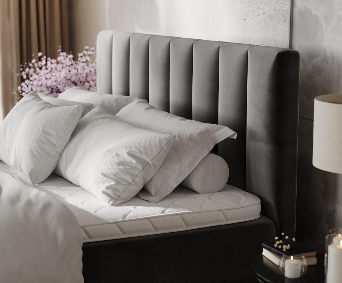 BOXBETT Lusso 180/200 cm Grau im Kronos Stoff - Schwarz/Grau, Holz/Holzwerkstoff (180/200cm) - AltaBeds