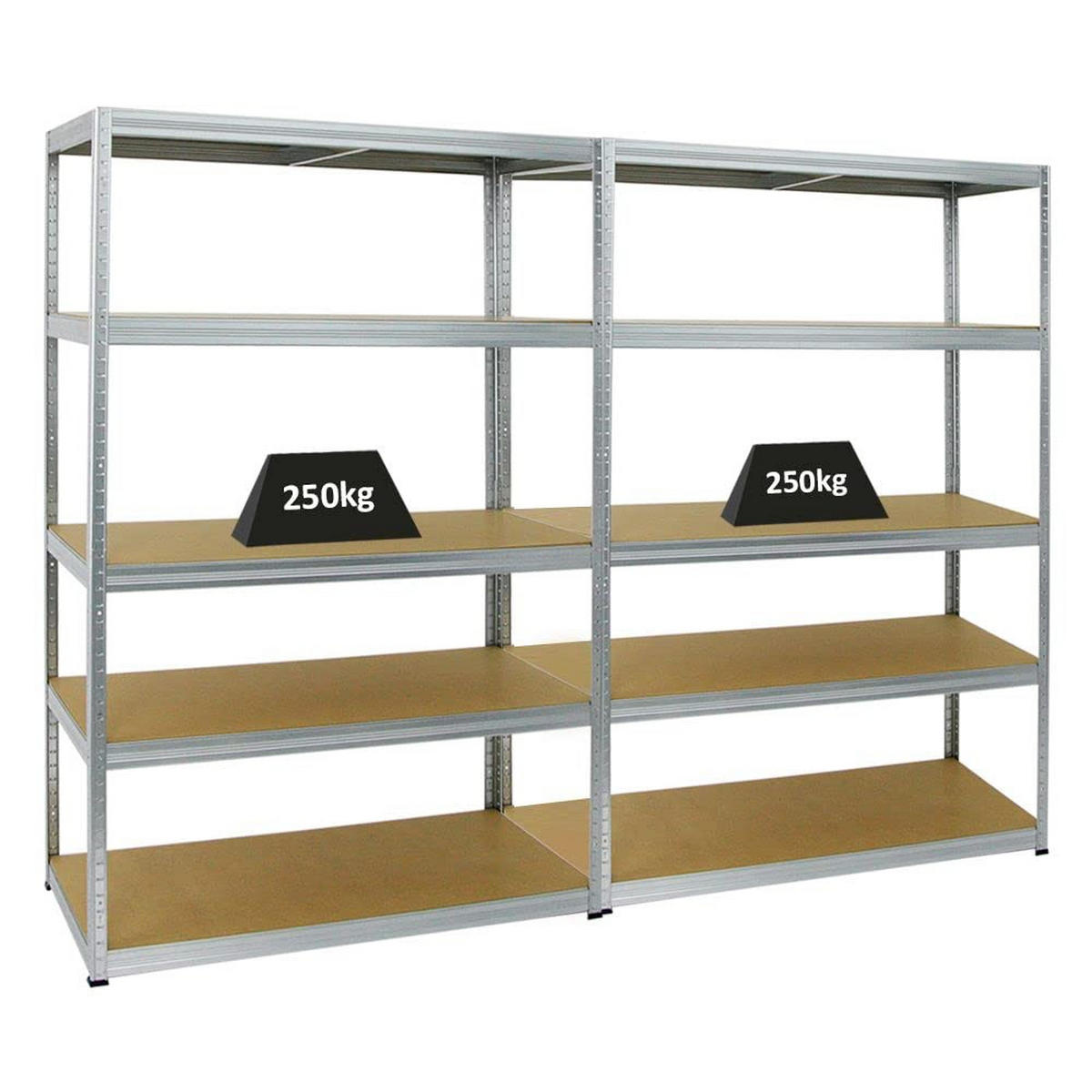 SCHWERLASTREGAL Big Elephant M 2er-Set mit 2x 180x120x60 cm Fachlast 250 kg Verzinkt - Silberfarben, Metall (240/180/60cm) - PROREGAL