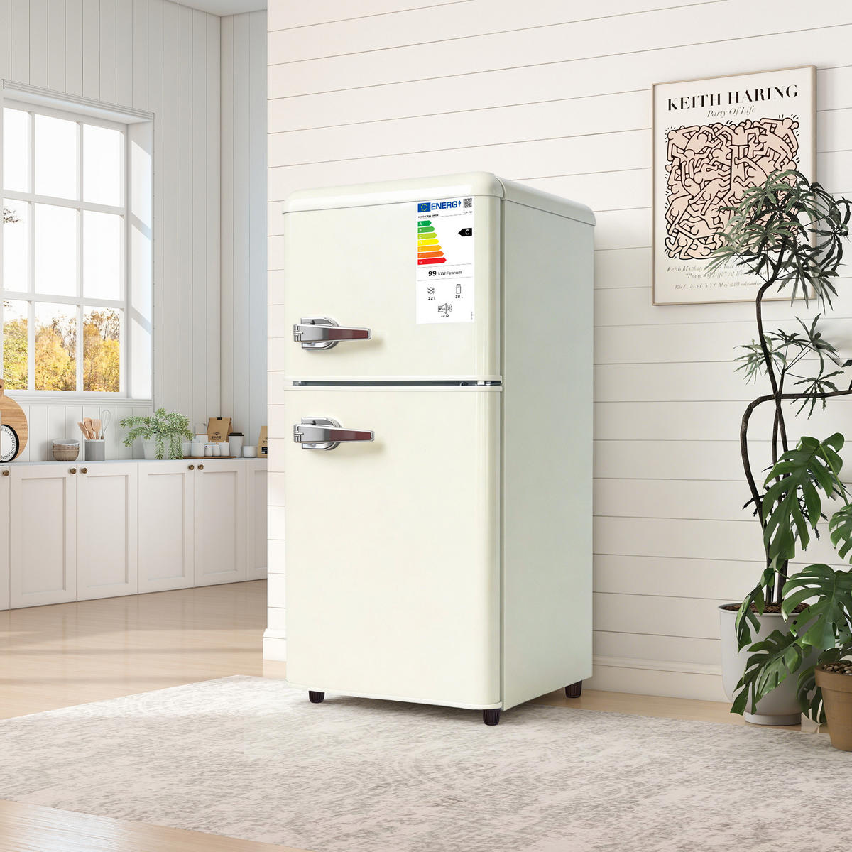 KÜHL-GEFRIER-KOMBINATION 60 l, (Size) - 200x100, Energieeffizienzklasse E, Cremeweiß - Creme, Metall (45/89/41cm) - FOHERE