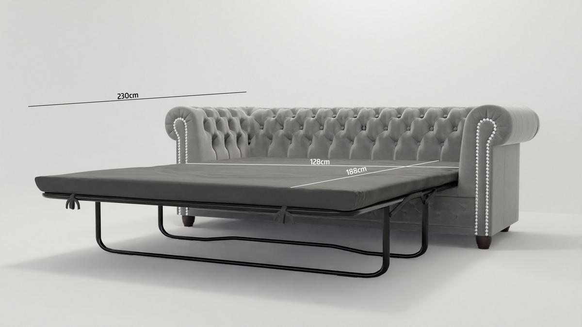 CHESTERFIELD-SOFA 3-Sitzer mit Schlaffunktion Nyx Grau Samt - Braun/Grau, Holz/Textil (203/28/86cm) - S-Style Möbel