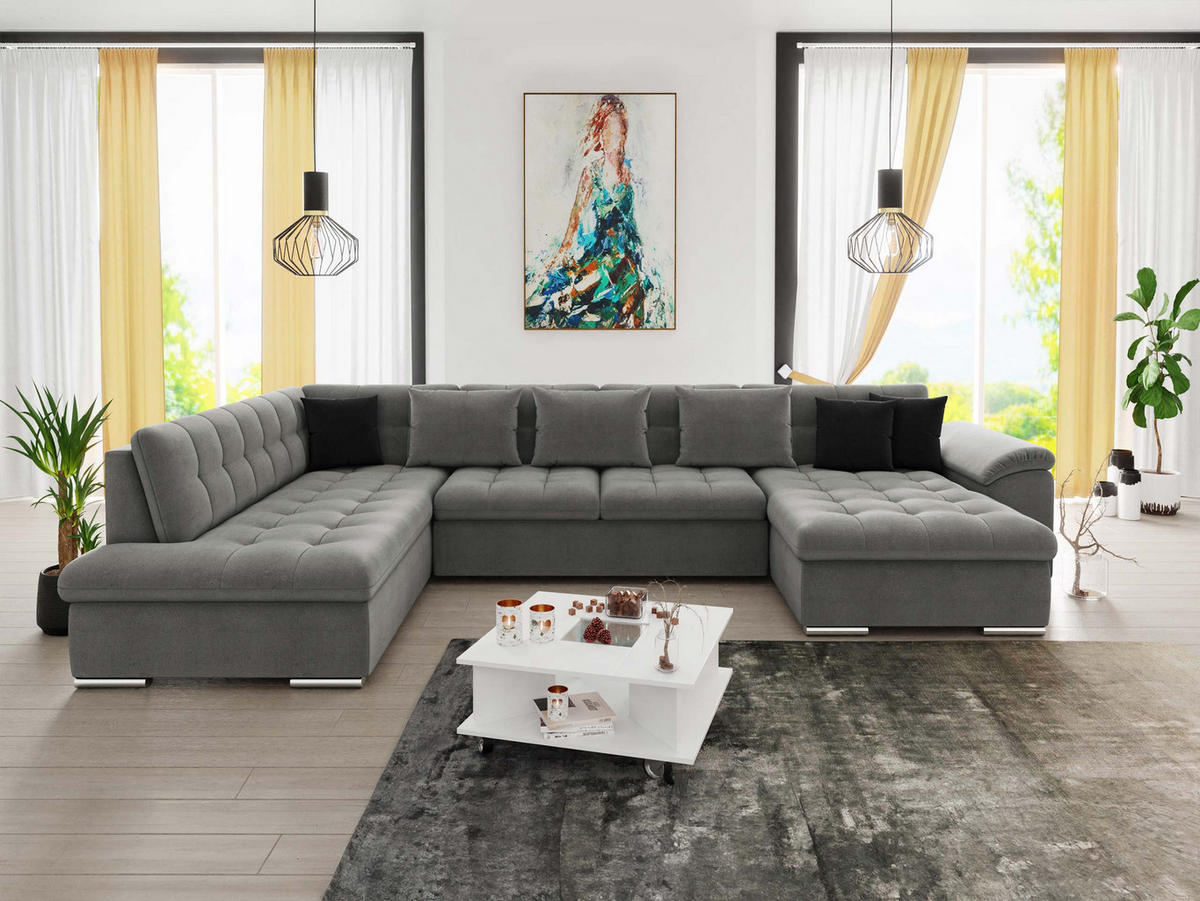 WOHNLANDSCHAFT Niko Bis Lux, Seite: Rechts - Grau, Holz/Textil (348/76/205cm) - MIRJAN24