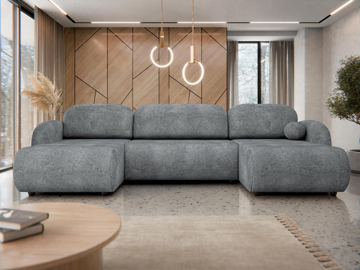 WOHNLANDSCHAFT Dream U - Schwarz/Grau, Holz/Kunststoff (318/88/160cm) - MIRJAN24