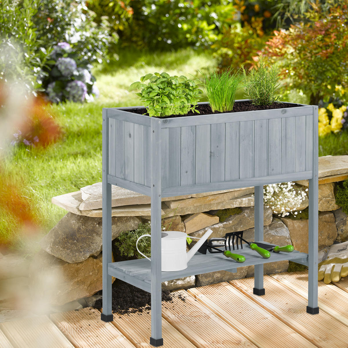 HOCHBEET - Grau, Holz/Kunststoff (74/80.5/38cm) - Relaxdays