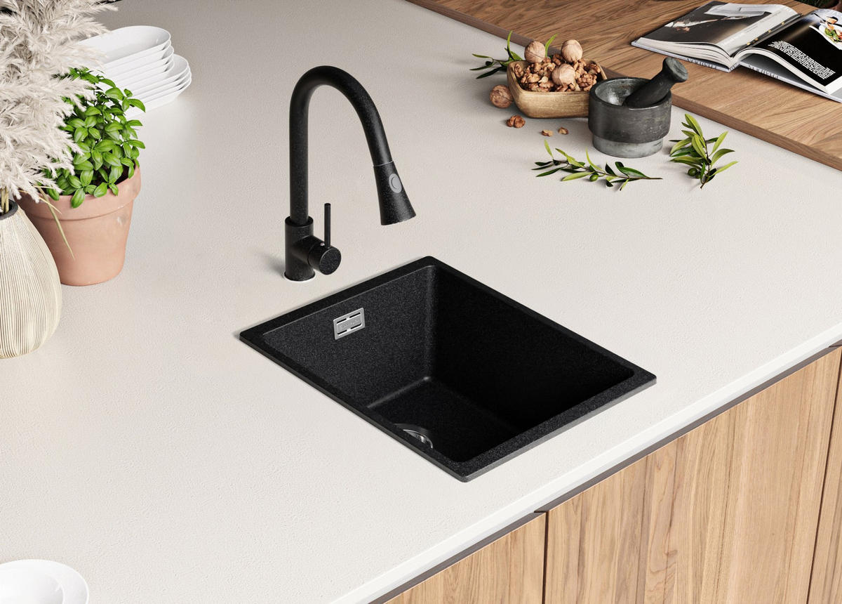 SPÜLBECKEN London Slim, 2-er set Anthrazit 36/47 cm 1 Becken + Ablauf-Set ab 40er Unterschrank - Chromfarben/Anthrazit, Kunststoff (36/20/47cm) - Primagran