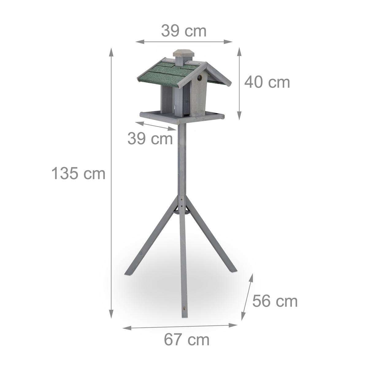 VOGELFUTTERHAUS - Grau, Holz (67/135/56cm) - Relaxdays