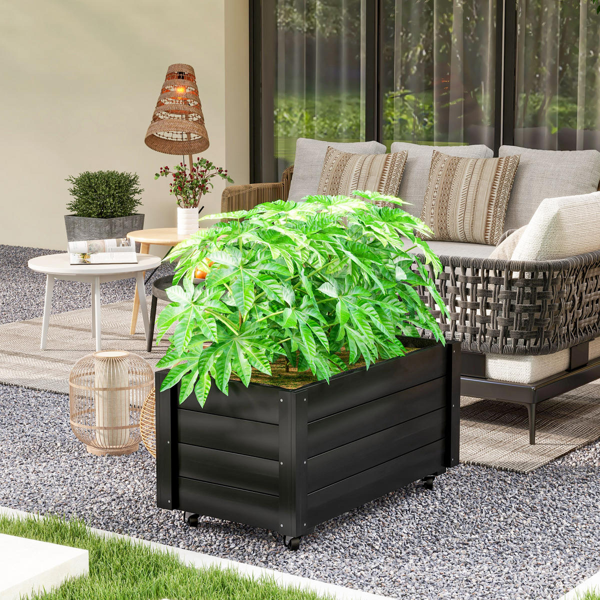 BLUMENKASTEN Hochbeet mit Rollen, für Garten, Terrasse und Balkon, Holz, Schwarz - Schwarz, Holz (48/47/89cm) - Outsunny