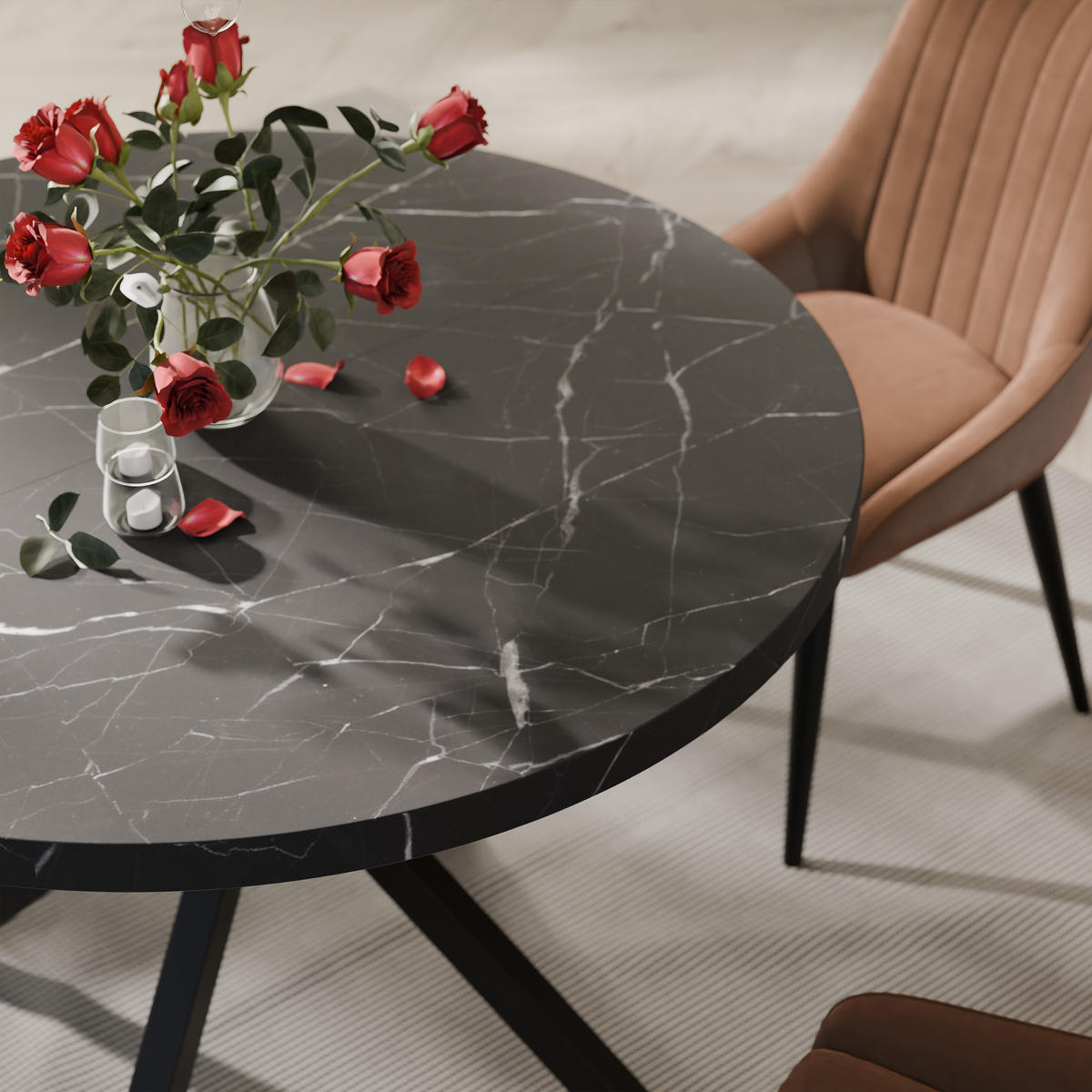 AUSZIEHTISCH MILTON 90-166/76 cm mit Metallgestell, Schwarz / Grigia Pietra - Schwarz/Grau, Holzwerkstoff/Metall (90/90/76cm) - Idohome