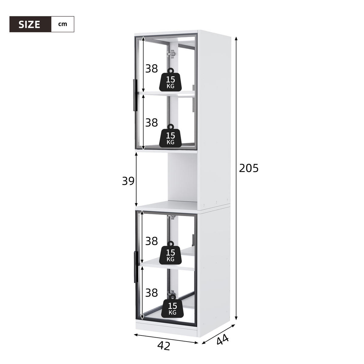 VITRINE 205cm LED Glas Doppel Türen verspiegelte Rückwand modern - Weiß, Holzwerkstoff (44/205/42cm) - FLIEKS
