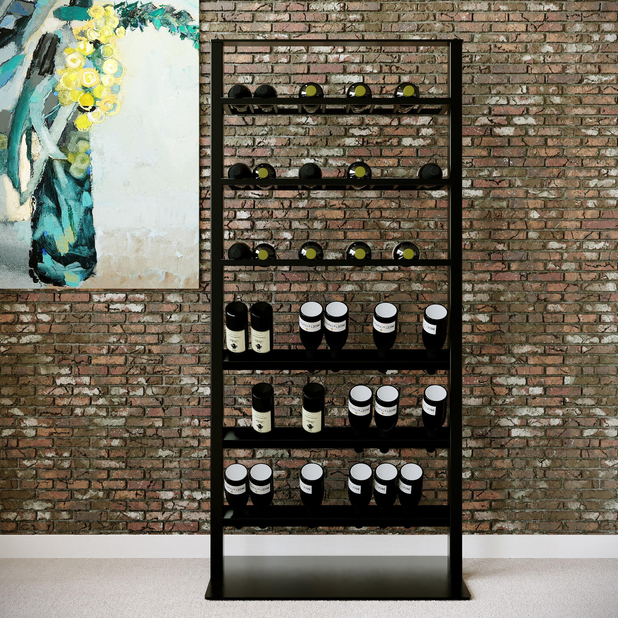 Thumbnail - Metalo Pro Weinregal, Schwarz, Metall, 60x170x80 cm, Wohnzimmer, Regale, Weinregale